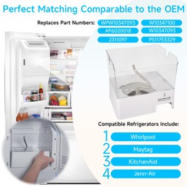 ColleRain WPW10347093 Refrigerator Ice Container Compatible with Whirlpool Ice Maker Replacement, W10347093 Ice Bucket Assembly for Whirlpool Refrigerator