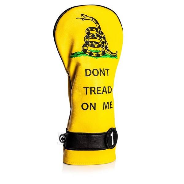 Pins & Aces Golf Co. Don’t Tread On Me Premium Driver Headcover - Quality Leather, Hand-Made 1 Wood Head Cover - Style and Customize Your Golf Bag - Tour Inspired, American, Patriotic Classic Design