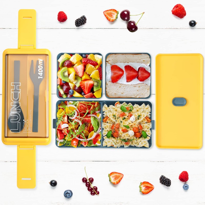 CHZZMS 2 Pack Bento Box Adult Lunch Box,49OZ Leakproof Eco-Friendly