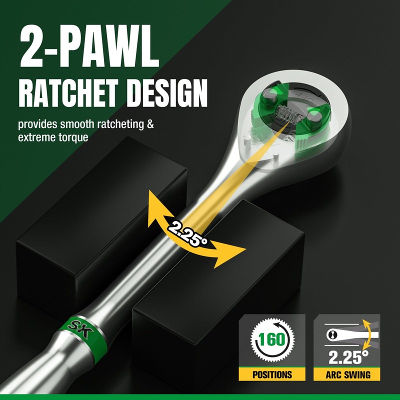 SK 1/2" Drive Ratchet Handle, 160-Position 2 Pawl Ratchet, Premium