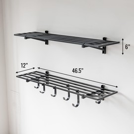 StoreYourBoard 2 Pack Heavy Duty Garage Wall Shelves, 1' x 4' Wall Mount Storage Shelf with Hooks, Holds 200 lbs Each