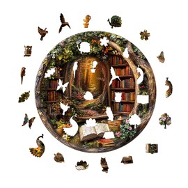 KAAYEE Wooden Puzzles for Adults, 3D Visual Effect Tree House Library Wooden Jigsaw Puzzle Unique Shape Wood Puzzle Adult, 3D Effect Flat Puzzle Birthday Family Games (M-11.4 * 11.4 in-200pcs)