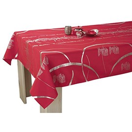 Le linge de Jules Shiny Rectangular Tablecloth 150 x 350 cm Easy Care Red with Shiny Motifs