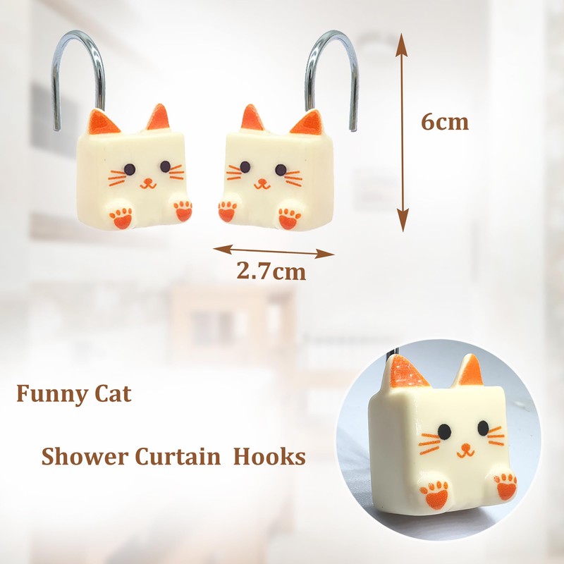Cat Shower Curtain Hooks, Funny Animal Shower Curtain Hooks Rings