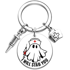 SOJUWEL Nurse Gifts for Women Funny Nurse Keychains for Women Christmas Birthday Graduation Nurses Week Present I Will Stab You Nursing Gift for New Nurses