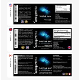 1MG L-5 MTHF by Intelligent Labs, 120 Capsules 4 Months Supply, L-5-methyltetrahydrofolate Activated Folic Acid Supplement as Quatrefolic Acid, Activated Folate
