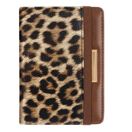 Passport Holder Cover Travel RFID Blocking Passport Cover Rose Gold Cute Flowers Passport Wallet with Elastic Band for Women, Light Leopard, Leopard Print
