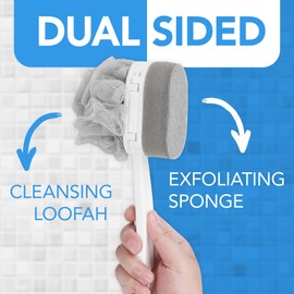 IMPRESA [Paquete De 2] Cepillo Para Polvo De Mango Extralargo Para Ducha Con Lufa Y Esponja Exfoliante Para Un Brillo Radiante, Cepillo Para El Cuerpo De Ducha Más 2 Lufas Y 2 Esponjas Para Pulir, Esp
