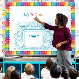 Leezead 2 Rolls Pencil Crayon Border, 65.6 Ft Colorful Die-Cut Borders Crayon Pencil Classroom Bulletin Board Border Trim for Home Office Back to School Bulletin Boards Chalkboard Wall Decor