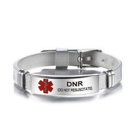 LSxAB Women Mens Red Medical Alert Dnr(do Not Resuscitate) Identification Bracelet Seniors Health Alarm Laser Engraved Adjustable PVC Band Wristband Bracelets