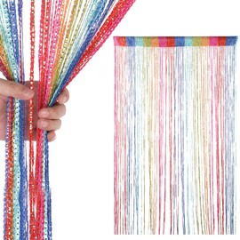 Trimming Shop Glitter String Curtains Polyester Fly Screen Room Divider Fringe Panel Spaghetti Tassel Curtain Decorative Divider for Doorway, Windows & Event Decoration, 200cm x 100cm, Multi