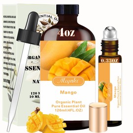 Mango Essential Oil - Mango Oil 4 Fl Oz & Mango Essential Oil Roll On 10ML Essential Oil Set for Humidifier Home Fragrance Bath SPA Cleaning Massage Yoga Candle Making DIY Soap Perfume Gift for Women