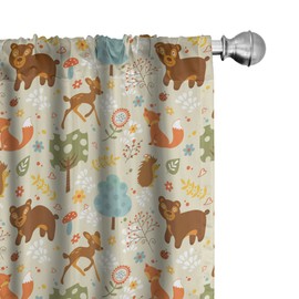 Lunarable Bosque Cortina de Microfibra, Animales Gazelle Mariquita, Window Treatments 2 Panel Set for Living Room Bedroom Decor, 56" x 95", Multicolor