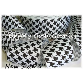3" BLACK WHITE HOUNDSTOOTH CHEER GROSGRAIN RIBBON 4 CHEER HAIRBOW BOW TICK TOCK