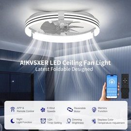 AIKVSXER Ceiling Fans with Lights and Remote, 20 Inch Low Profile Fandelier with APP Control, Ultra Quiet, 3CCT and 6 Wind Speeds for Bedroom, Living Room Modern Flush Mount Fan Light