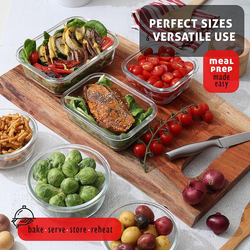 EATEX 24pc Glass Storage Containers with Lids, 12 Set Glass