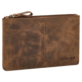 STILORD 'Adil' Leather Bank Pouch for Men & Women Genuine Leather Wallet Small Vintage Travel Organizer Passport Holder Clutch for Cash, Cards & Documents, Colour:Sepia - Brown Plain