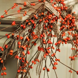 Factory Direct Craft Rustic Burlap and Harvest Orange Pip Berry Garland for Autumn and Fall Home DÃ©cor