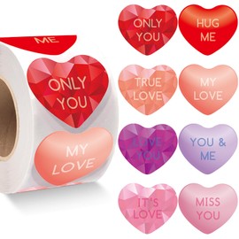 500Pcs Candy Heart Stickers 1.5 Inch Valentine's Day Envelopes Labels Colorful Love Self-Adhesive Heart Shape Stickers for Kids&Adults Birthday Anniversaries Wedding Office School Decor Party Favors
