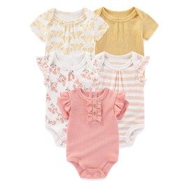 falianni Four Seasons Baby Boy Girl Bodysuits 5-Pack Cotton Comfort Short Sleeve Baby Clothes Soft Infant Outfits