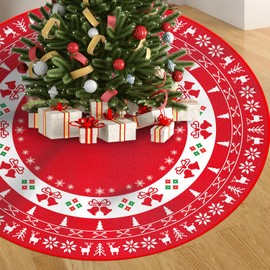 Christmas Tree Skirt,48 inches Xmas Tree Decorations Snowflakes Reindeer Christmas Tree Mat Large Christmas Tree Base Covers for New Year Party Christmas Decorations Indoor Outdoor Holiday Decor