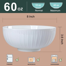 Zscera 60 oz Large Soup Bowls, 8 Inch Large Pho Bowls, Fluted White Ceramic Japanese Ramen Bowls Set of 3