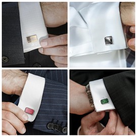 Wynameleri Cufflink 12 Pairs, Classic Fashion Men's Cuff Links Silver-tone Gold-tone Black for Business Wedding Party Gift Box T0212025