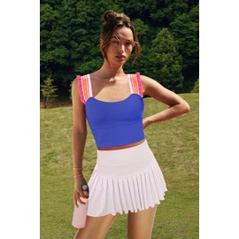 LAMISSCHE Womens Cropped Workout Tank Tops Padded Sports Bra Time Out Tank Ruffle Athletic Yoga Gym Camisole Tops(Blue,M)