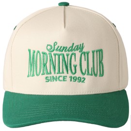 MIRMARU Two-Tone Vintage Canvas Trucker Hats for Men & Women, Adjustable Size Baseball Caps with Trendy Embroidered Design (US, Alpha, One Size, Sunday Morning Club, Green)