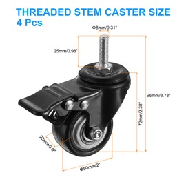 PATIKIL 2 Inch Stem Casters, 4 Pack PU Threaded Stem Caster Wheel with Brake 360 Degree Rotation M8 x 25mm for Rolling Cart Cart Wheels Furniture Replacement
