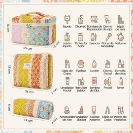 Lukovee Bolsa de Maquillaje Acolchada de Algodón de Impermeable, 3 Pcs Bolsa de Cosméticos de Viaje de Grande Capacidad, Portátil Neceser Viaje Bolsa de Aseo Makeup Bag Versátil con Cremallera