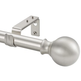 Window Curtain Rods 28 to 48 Inches, 1 Inch Diameter Adjustable Drapery Rod, Decorative Heavy Duty Curtains Rod with Fancy Round Finials for Living Room, Bedroom, Patio, Brushed Nickel