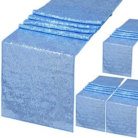 B-COOL 4 Pack 12 x 72 Inch Sequin Table Runner Baby Blue Glitter Runner for Rectange Tables Decoration Wedding Party Sequin Glitter Runner