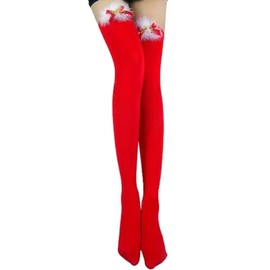krautwear Women's Hold-Up Christmas Xmas Santa Stockings Gloves with Bow Bell Plush (Red-2021)