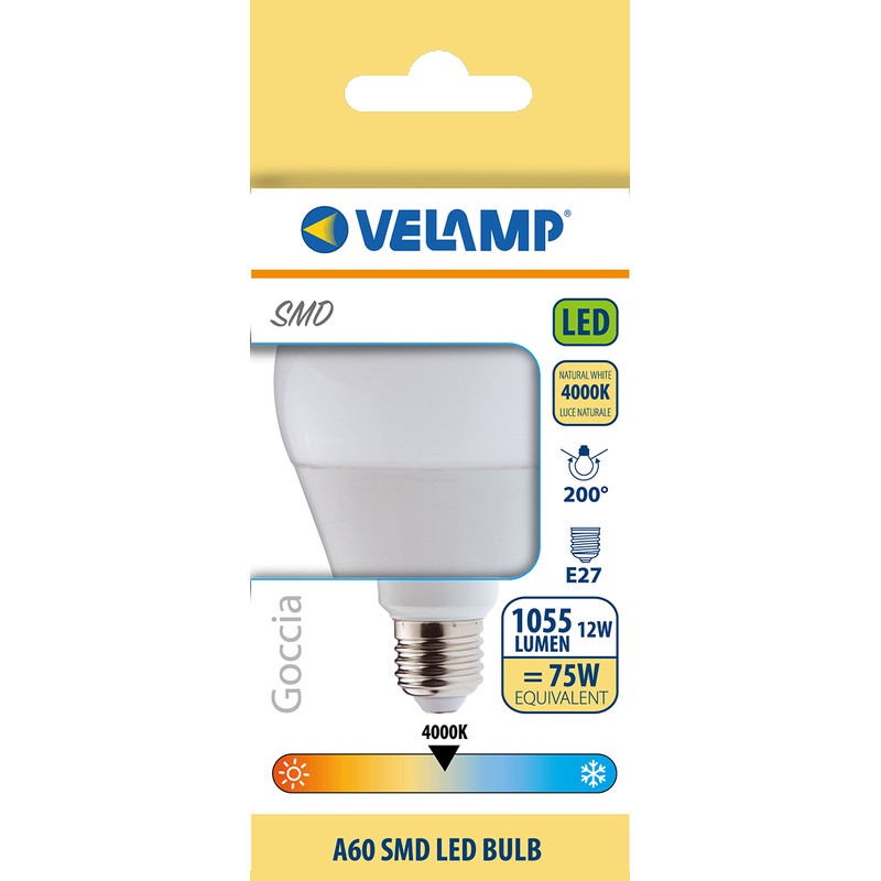 Velamp Standard A60 SMD LED Bulb 9W 806LM E27 4000K