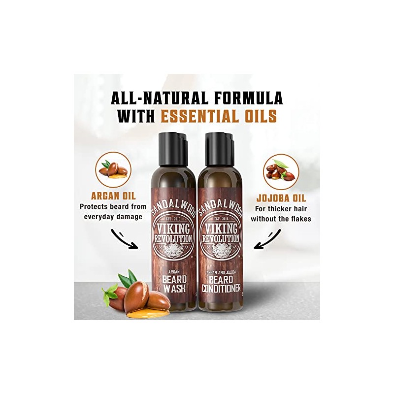 Beard Wash & Beard Conditioner Set w/Argan & Jojoba Oils