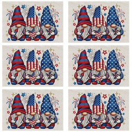 BOTB LIHM 4th of July Placemats Set of 6 Gnome Patriotic America Memorial Day Independence Day Dining Table Decoratios Table Mats Cloth Placemats 12X18 Inch