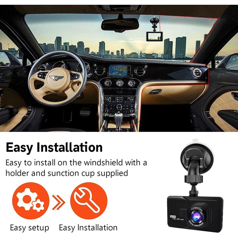 1080p Car Dash Cam With Front & Rear Video Recording
