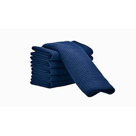 Aniease Dish Drying Towels, Microfiber Kitchen Towel Super Absorbent Fast Drying Waffle Weave Dishcloths, Set of 6 Cleaning Cloths Bar Towel (Navy Blue, 30CMx30CM)