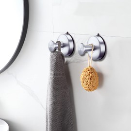 DGYB Suction Cup Hooks Set of 2 Suction Bathroom Hook for Wall Brushed Nickel Shower Hooks for Inside Shower 304 Stainless Steel Towel Hook for Glass Door Hanging Robe, Loofah, Coats
