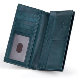 VISOUL Genuine Leather Wallet | Genuine Vintage Leather - XXL Long Wallet - Credit Card Holder | Women - Men's Wallet - RFID Protection Wallet Wallet, 15# Blue, Vintage