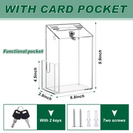 Juexica Acrylic Suggestion Box with Lock Clear Donation Box with Slots 6.8" x 3.9" x 9.9" Collection Boxes Wall Mountable Ballot, Prayer, Voting, Charity for Fundraising, Tips, Raffle