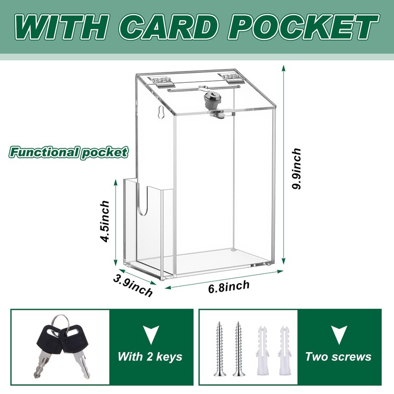 Juexica Acrylic Suggestion Box with Lock Clear Donation Box with