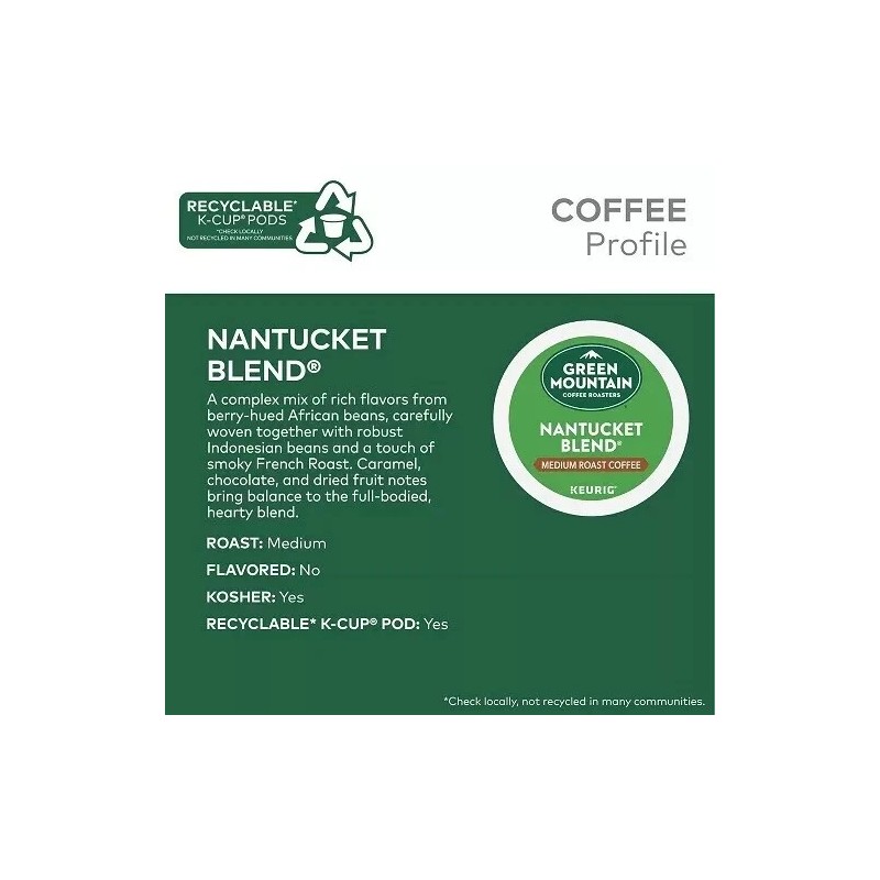 Green Mountain Coffee Roasters Nantucket Blend Medium Roast K-Cup Pods,