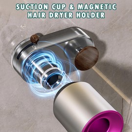 Dayinkes Magnetic Hair Dryer Holder Wall Mount, No Drill Removable Blow Dryer Holder with Adjustable Hook, Space-Saving Easy Installation, For Bedroom Travel Home Use