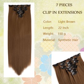 Swy Hair Clip in Hair Extensions Body Wave 7Pcs Straight Hair Synthetic Hair Extensions (S-Light Brown, Straight)