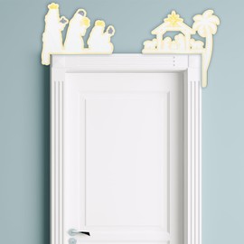 RattanView 2 Pcs 2024 Christmas Door Topper Jesus Nativity Top Door Frame Decoration Christian Front Door Corner Sign Home Wooden Xmas Party Ornament Table Decor Props Gift for Wall Window (White)