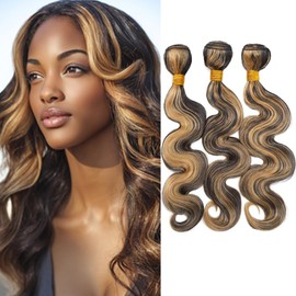 BilltiiWW Ombre P1B27 Highlights Body Wave Bundles Black and Blonde Body Wave Bundles Human Hair Brazilian Wet and Wavy for Black Women 14 16 18 Inch
