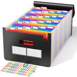 ABC life Document Folder A4 26 Compartments Expanding Folder Sorting Folder Colourful File Organiser Folder Desk Organiser Briefcase Folder Document Bag Folder Organiser with Colourful Labels