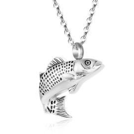 Fish Shape Cremation Jewelry for Ashes Stainless Steel Memorial Urn Necklace for Women Men Keepsake Jewelry Gift, Metal